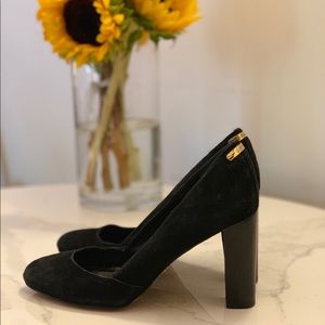Suede Black High Block Heels